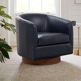 Comfort Pointe Taos Midnight Blue Top Grain Leather Wood Base Swivel Chair Midnight Blue / brown base