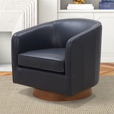 Comfort Pointe Taos Midnight Blue Top Grain Leather Wood Base Swivel Chair Midnight Blue / brown base