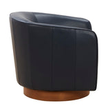 Comfort Pointe Taos Midnight Blue Top Grain Leather Wood Base Swivel Chair Midnight Blue / brown base