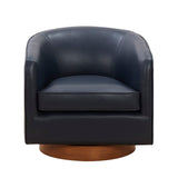 Comfort Pointe Taos Midnight Blue Top Grain Leather Wood Base Swivel Chair Midnight Blue / brown base