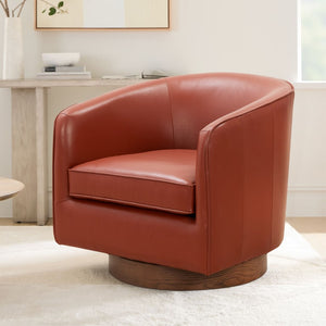 Comfort Pointe Taos Caramel Top Grain Leather Wood Base Swivel Chair Caramel / brown base