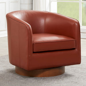 Comfort Pointe Taos Caramel Top Grain Leather Wood Base Swivel Chair Caramel / brown base