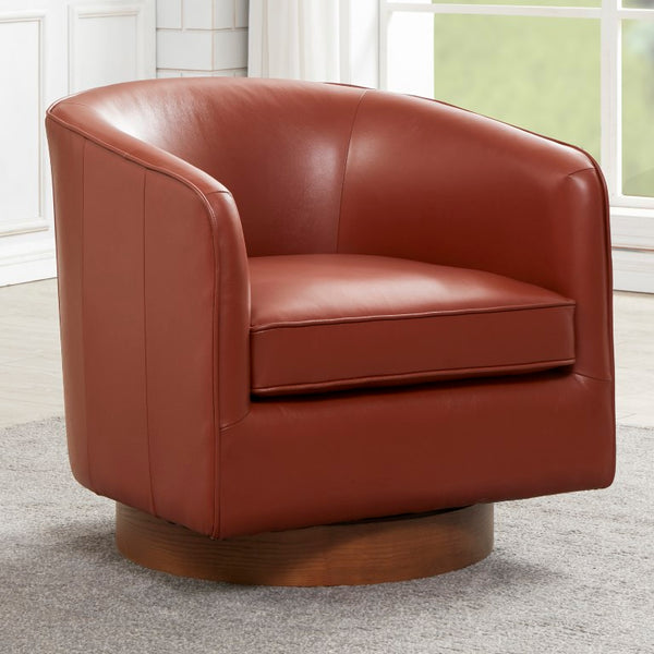 Comfort Pointe Taos Caramel Top Grain Leather Wood Base Swivel Chair Caramel / brown base