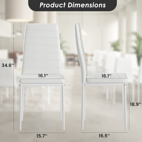 English Elm Set of 4 White PU Leather Dining Chairs with High-Rebound Cushion, Adjustable Pads & Metal Frame Stability T3623P408812