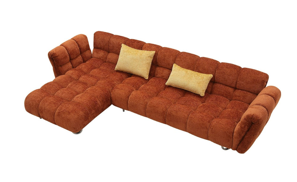 VIG Furniture Jacinda Mid-Century Burnt Orange Left-Facing Sectional Sofa With Chaise, Yellow Pillows, Metal Legs VGEV-23106-ORG-LAF
