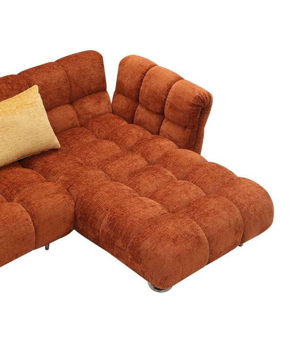 VIG Furniture Jacinda Burnt-Orange Mid-Century Right-Facing Sectional Sofa With Chaise, Stainless Legs & Pillows VGEV-23106-ORG-RAF
