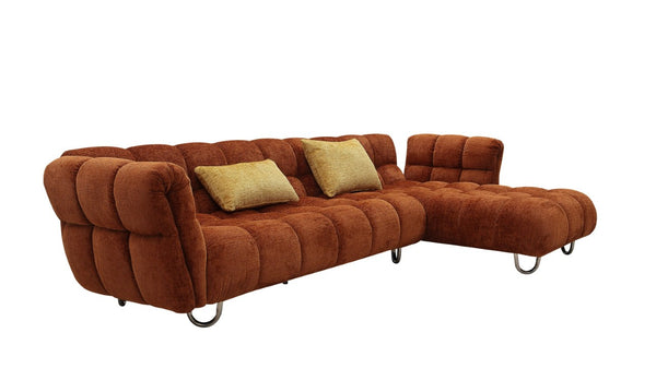 VIG Furniture Jacinda Burnt-Orange Mid-Century Right-Facing Sectional Sofa With Chaise, Stainless Legs & Pillows VGEV-23106-ORG-RAF