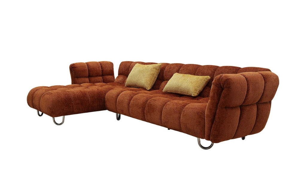 VIG Furniture Jacinda Mid-Century Burnt Orange Left-Facing Sectional Sofa With Chaise, Yellow Pillows, Metal Legs VGEV-23106-ORG-LAF