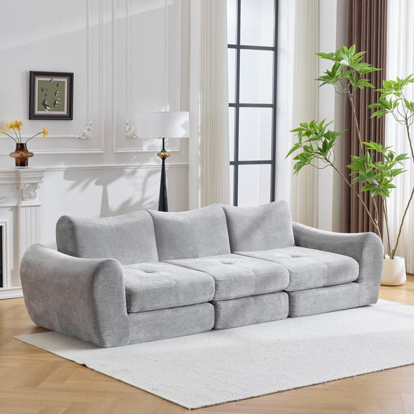 English Elm Modular Cloud Sectional Sofa Bed with Flannelette Upholstery for Flexible Living Grey W1829S00076