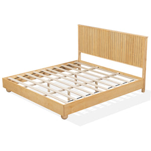 English Elm Christopher Knight Home® - Natural King Size Wood Bed Frame with Slatted Headboard, Rattan Breathable Panels & Ball Feet, Sturdy Metal Base N758K638081N