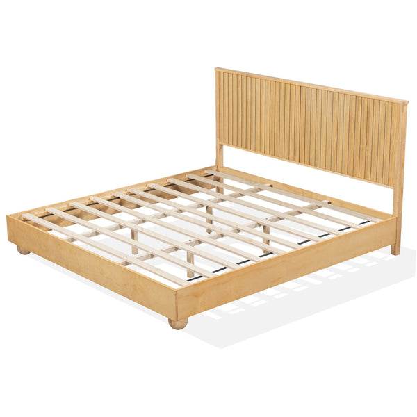 English Elm Christopher Knight Home® - Natural King Size Wood Bed Frame with Slatted Headboard, Rattan Breathable Panels & Ball Feet, Sturdy Metal Base N758K638081N