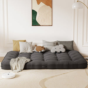English Elm 6 Inch Corduroy Foldable Floor Mattress Full Size Futon Pad for Guest Sleeping Light Gray T3210P477350