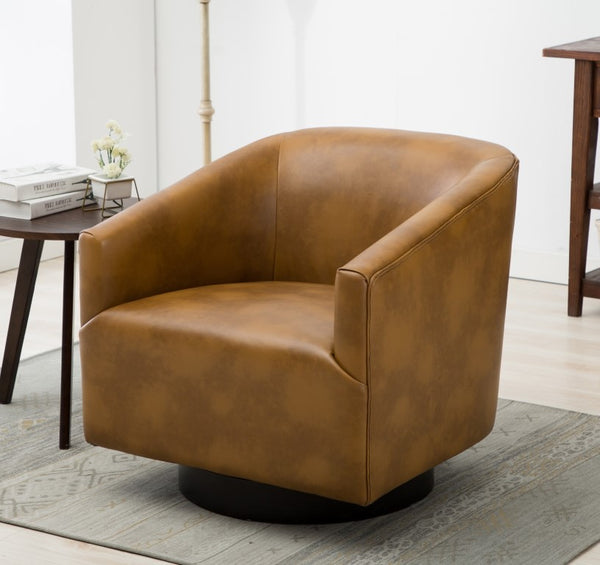 Comfort Pointe Gaven Camel Wood Base Swivel Chair Camel