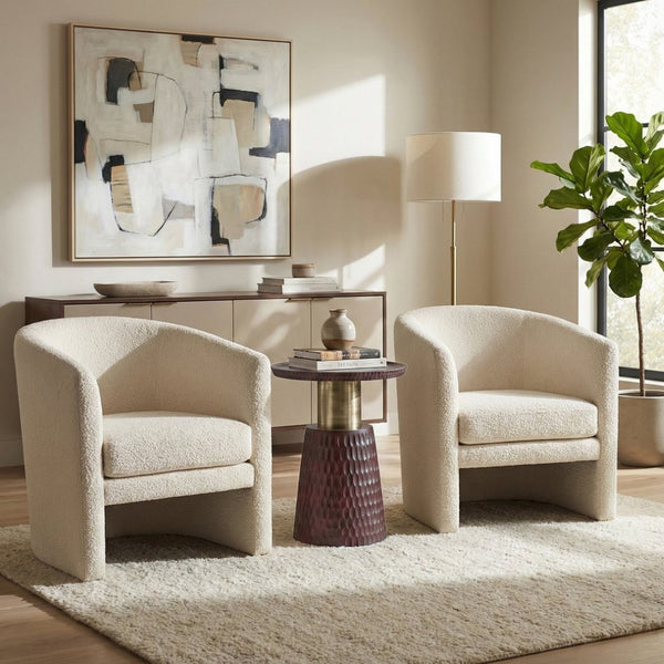 English Elm Breanna Hand-carved Mango Wood Round Side Table with Gold Accent for Modern Interiors B136P414658