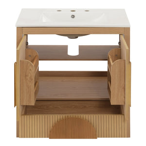 English Elm 30 Inch Fluted Freestanding Bathroom Vanity Solid Wood Soft Close Spa Style W5278S00004