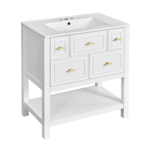 English Elm 60'' Elegant Bathroom Vanity Set With Ceramic Sink, Solid Wood Frame, Ample Storage & Modern Design N710SS00004K