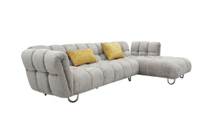 VIG Furniture Jacinda Mid-Century Grey Raf Sectional Sofa With Yellow Accent Pillows, Stainless Legs, Spacious Comfort VGEV-23106-GRY-RAF