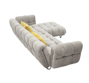 VIG Furniture Jacinda Mid-Century Grey Raf Sectional Sofa With Yellow Accent Pillows, Stainless Legs, Spacious Comfort VGEV-23106-GRY-RAF