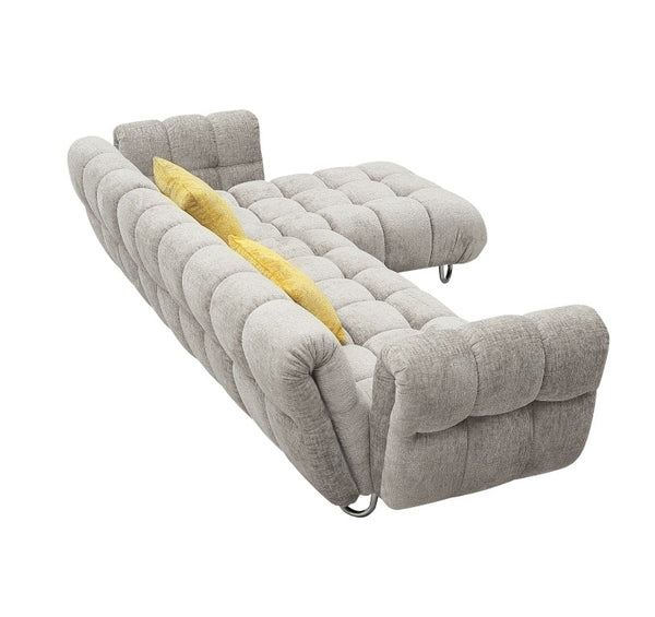 VIG Furniture Jacinda Mid-Century Grey Raf Sectional Sofa With Yellow Accent Pillows, Stainless Legs, Spacious Comfort VGEV-23106-GRY-RAF