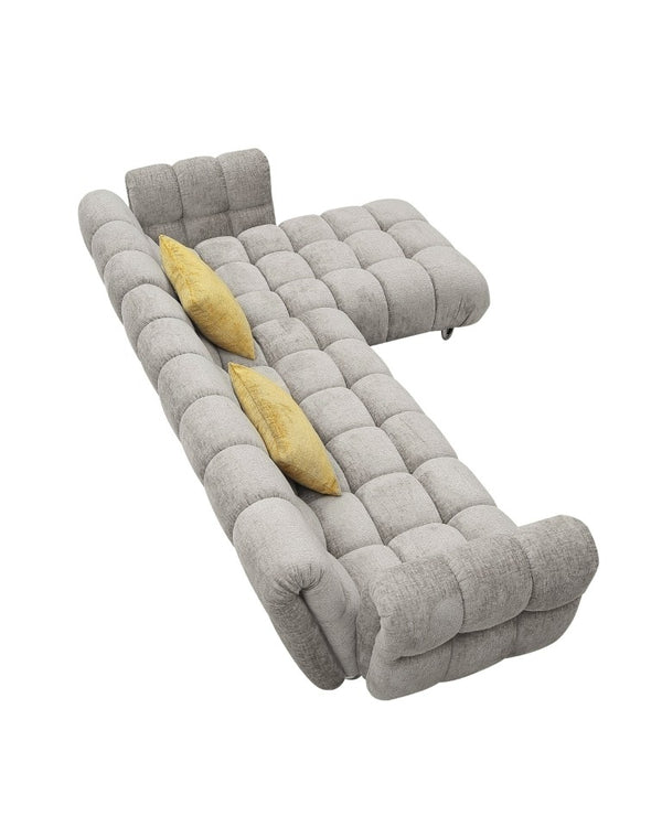 VIG Furniture Jacinda Mid-Century Grey Raf Sectional Sofa With Yellow Accent Pillows, Stainless Legs, Spacious Comfort VGEV-23106-GRY-RAF