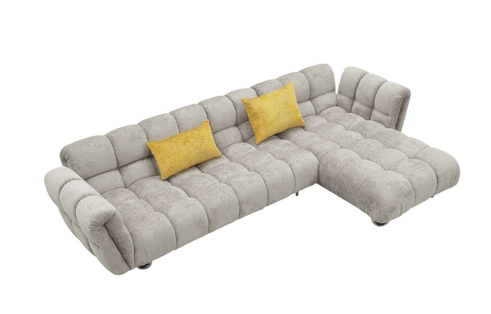 VIG Furniture Jacinda Mid-Century Grey Raf Sectional Sofa With Yellow Accent Pillows, Stainless Legs, Spacious Comfort VGEV-23106-GRY-RAF