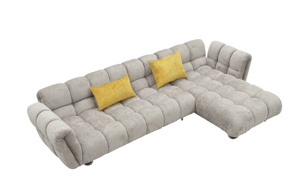 VIG Furniture Jacinda Mid-Century Grey Raf Sectional Sofa With Yellow Accent Pillows, Stainless Legs, Spacious Comfort VGEV-23106-GRY-RAF
