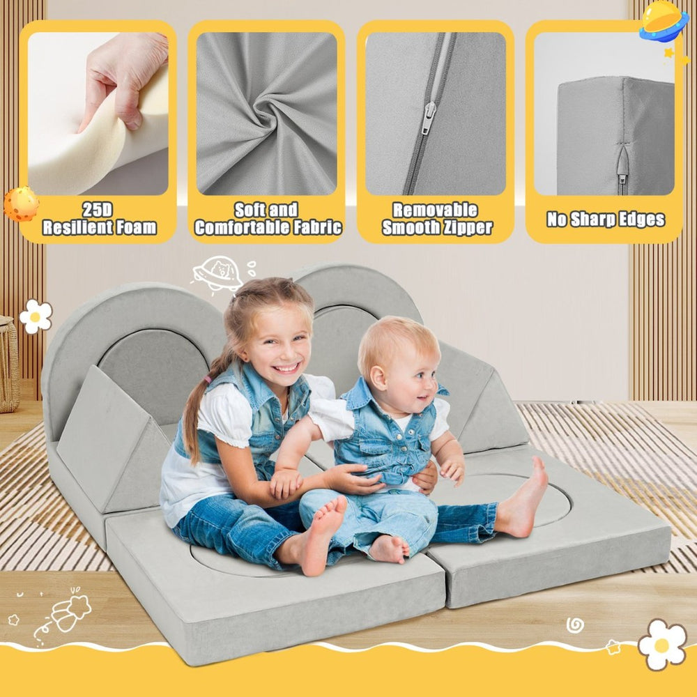 English Elm 14pcs Modular Foam Play Couch Set Convertible Toddler Fort Builder for Playrooms Light Gray T5880P493433