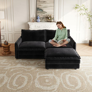 English Elm Corduroy 2-Seater L-Shaped Loveseat Sofa With Ottoman - Cozy, Modular & Stylish For Any Room W834S00417