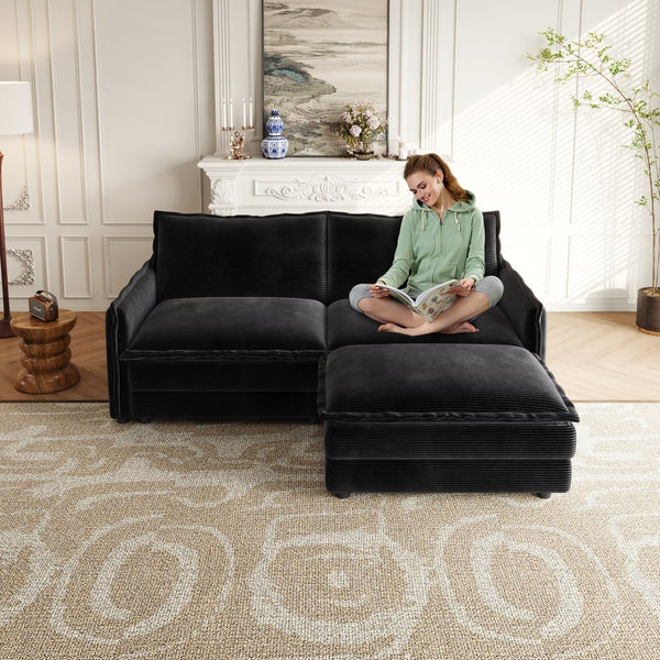 English Elm Corduroy 2-Seater L-Shaped Loveseat Sofa With Ottoman - Cozy, Modular & Stylish For Any Room W834S00417