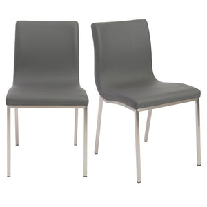 EuroStyle Scott Contemporary Leatherette Dining Side Chairs with Stainless Steel Legs Set of 2 Gray 80960GRY