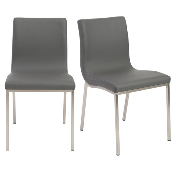 EuroStyle Scott Contemporary Leatherette Dining Side Chairs with Stainless Steel Legs Set of 2 Gray 80960GRY