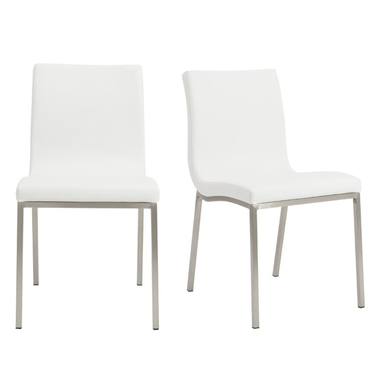 EuroStyle Scott Contemporary Leatherette Dining Side Chairs with Stainless Steel Legs Set of 2 White 80960WHT