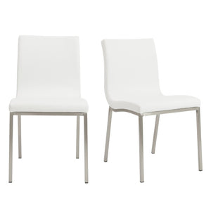 EuroStyle Scott Contemporary Leatherette Dining Side Chairs with Stainless Steel Legs Set of 2 White 80960WHT