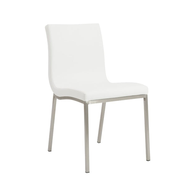 EuroStyle Scott Contemporary Leatherette Dining Side Chairs with Stainless Steel Legs Set of 2 White 80960WHT