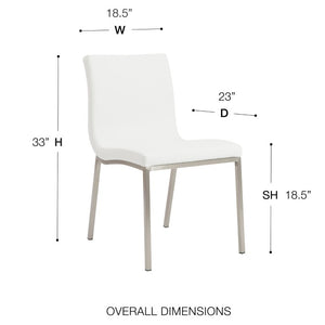 EuroStyle Scott Contemporary Leatherette Dining Side Chairs with Stainless Steel Legs Set of 2 White 80960WHT