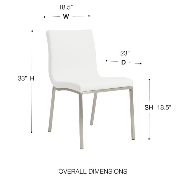 EuroStyle Scott Contemporary Leatherette Dining Side Chairs with Stainless Steel Legs Set of 2 White 80960WHT