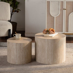 English Elm Nesting Coffee Tables Set of 2 Round Mdf Woodgrain Modern Accent for Living Room Amber W3081P360445