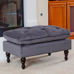English Elm Christopher Knight Home® - LOFTON Charcoal 28" Pillow-Top Ottoman with Button Tufting, Birch Frame & Espresso Turned Legs 53081.00GRY