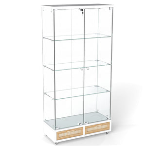 English Elm Modern Glass Display Cabinet With Led Lighting, Lockable Drawers, And Adjustable Shelves For Home Décor W241S00059