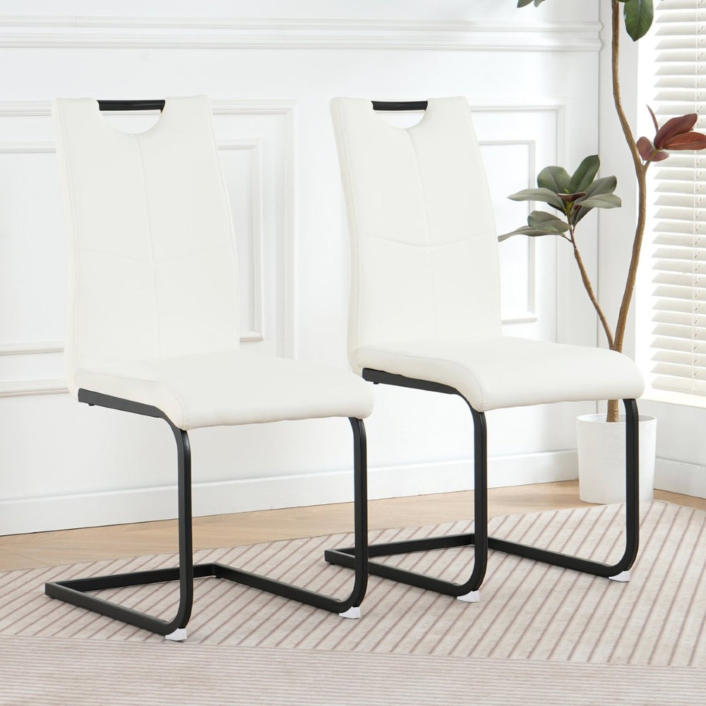 English Elm Modern White Pu Leather Dining Chairs with Black Metal Legs Ergonomic Set of 2 White Pu W210P199091