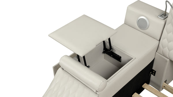 English Elm ZOYA Queen Beige smart multifunctional bed with massage chaise, Bluetooth, USB charging, storage B009S01006