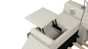 English Elm ZOYA Ultra-Urban Queen Bed with Massage Chaise, Bluetooth Speakers, USB Charging & Storage - Beige B009S01664