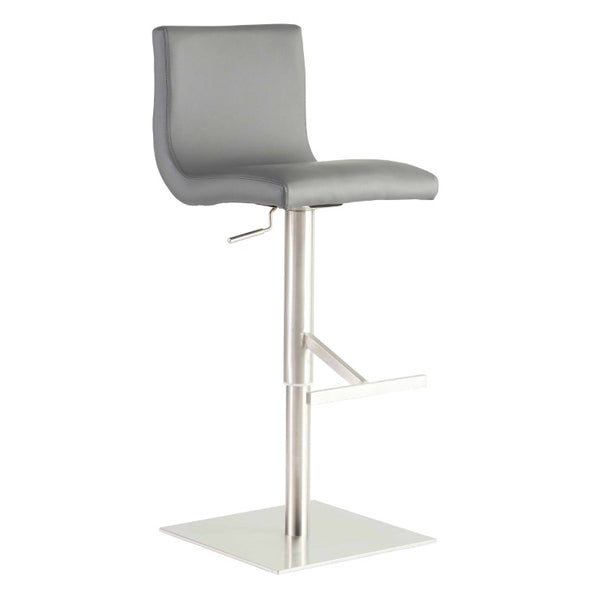 EuroStyle Scott Swivel Barstool Faux Leather Seat with Adjustable Pneumatic Height Stainless Base Gray 80974GRY