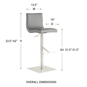 EuroStyle Scott Swivel Barstool Faux Leather Seat with Adjustable Pneumatic Height Stainless Base Gray 80974GRY