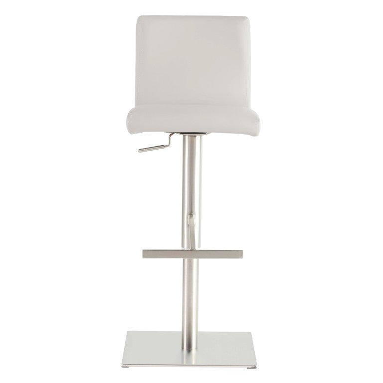EuroStyle Scott Swivel Barstool Faux Leather Seat with Adjustable Pneumatic Height Stainless Base White 80974WHT