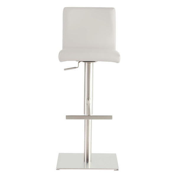 EuroStyle Scott Swivel Barstool Faux Leather Seat with Adjustable Pneumatic Height Stainless Base White 80974WHT