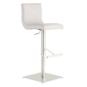 EuroStyle Scott Swivel Barstool Faux Leather Seat with Adjustable Pneumatic Height Stainless Base White 80974WHT