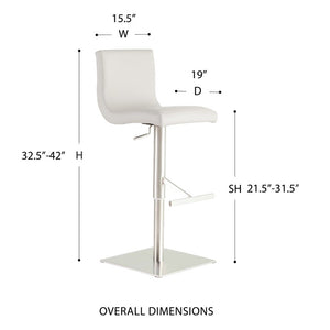 EuroStyle Scott Swivel Barstool Faux Leather Seat with Adjustable Pneumatic Height Stainless Base White 80974WHT