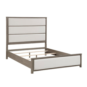 English Elm 1pc Eastern King Panel Bed Chenille Upholstered Headboard Light Gray Wood Frame B011S02231