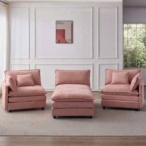English Elm 105" L-shaped Chenille Sectional with Ottoman Pocket Spring Living Room Sofa Pink W1097S00232